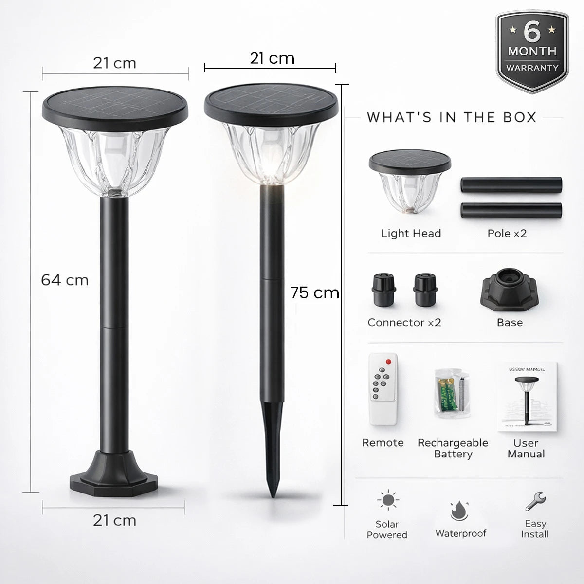 Hardoll Solar Gate & Garden Lights – 72 LED, 3 Color Modes, IP65 Waterproof, LiFePO4 Battery, Remote Control Pillar Lamp with Pole (pack of 1)