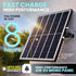 Solar panel with text highlighting fast charging and high performance features.