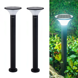 Hardoll 10W Solar Lights for Outdoor Home Garden 20 LED Waterproof Pillar Wall Gate Post Lamp with Pole(Round Shape-Pack of 1)