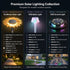 Premium solar lighting collection with sunflower solar light, RGB spike light, and RGB ground light on a dark background.