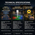 Technical specifications of premium decorative solar lights for outdoor use.