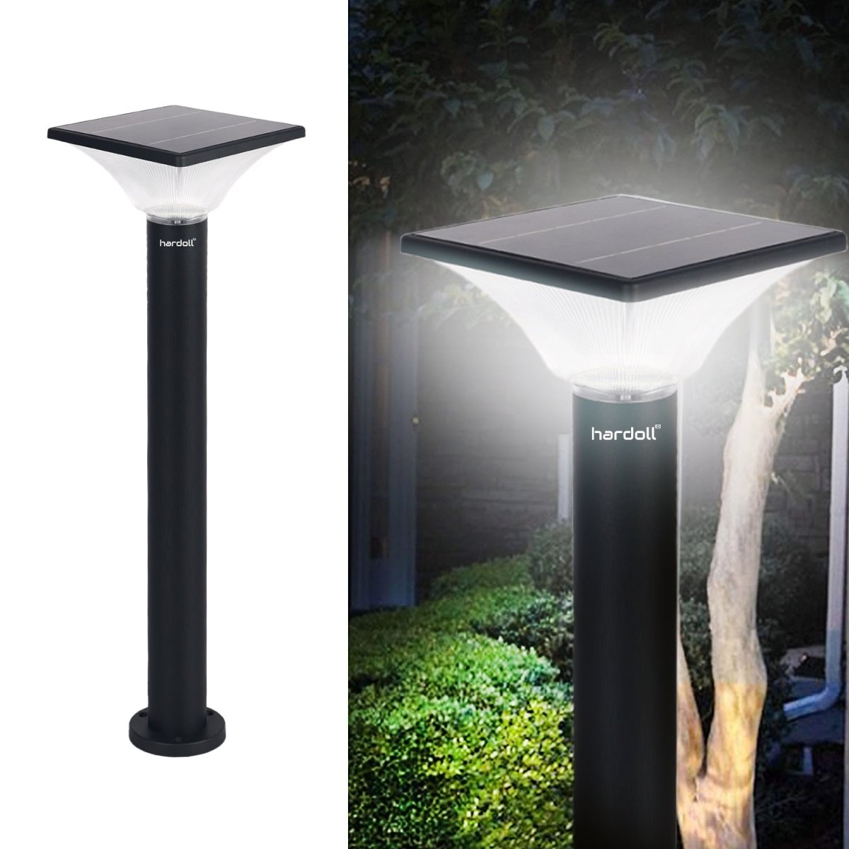 Hardoll 10W Solar Lights for Home Outdoor Garden 20 LED Waterproof Pillar Wall Gate Post Lamp with Pole(Square Shape) - Hardoll