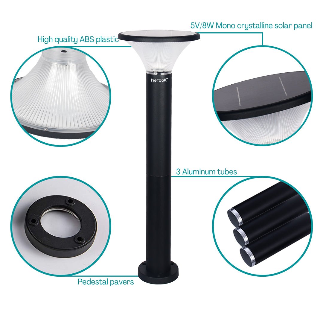 Hardoll 10W Solar Lights for Outdoor Home Garden 20 LED Waterproof Pillar Gate Wall Post Lamp with Pole(Round Shape-Pack of 1) - Hardoll