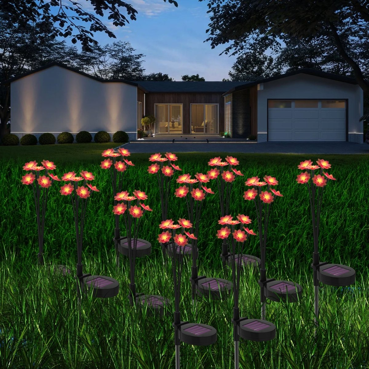 hardoll Solar Lights Outdoor 6 LED Flower Lamp for Home Garden Waterproof Decoration(Warm White-Pack of 2) - Hardoll